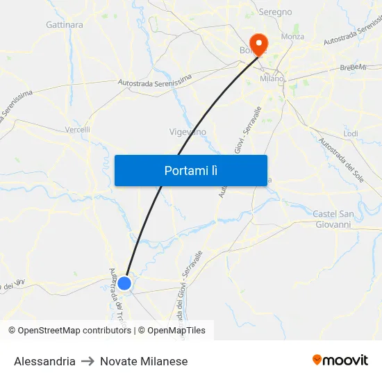 Alessandria to Novate Milanese map