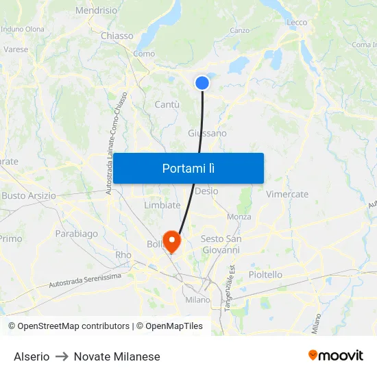 Alserio to Novate Milanese map