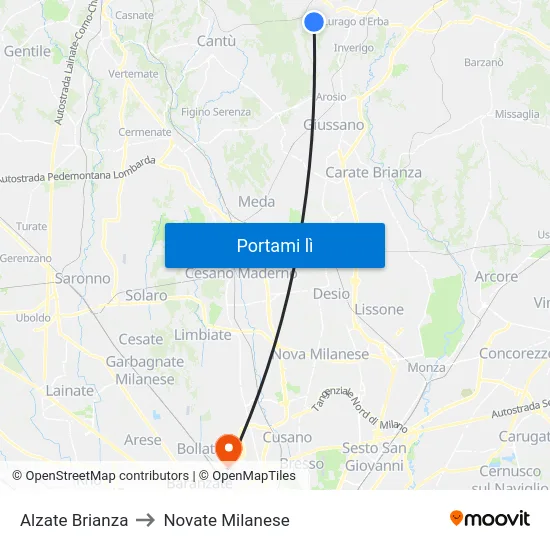 Alzate Brianza to Novate Milanese map
