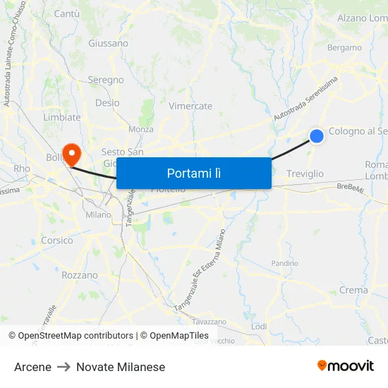 Arcene to Novate Milanese map