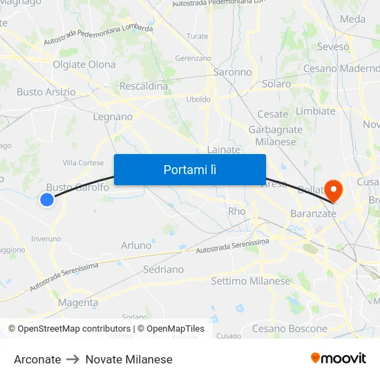 Arconate to Novate Milanese map