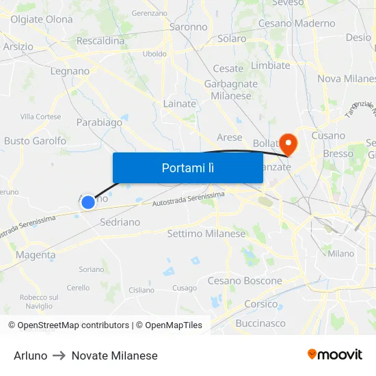 Arluno to Novate Milanese map