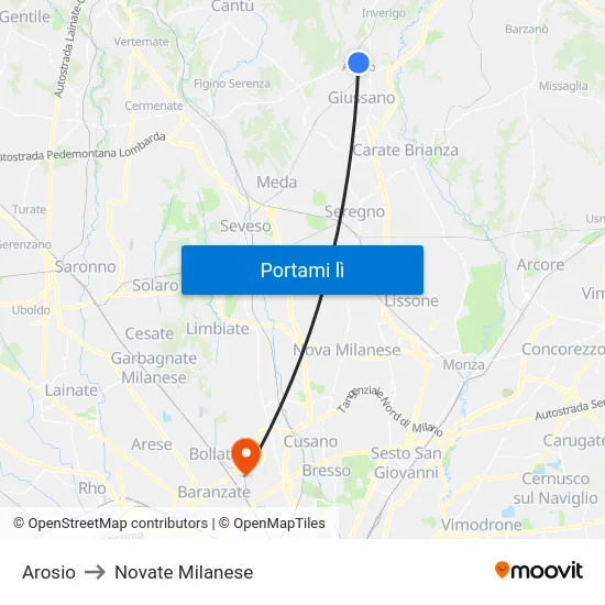 Arosio to Novate Milanese map