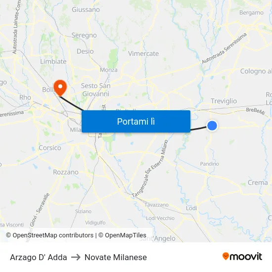 Arzago D' Adda to Novate Milanese map