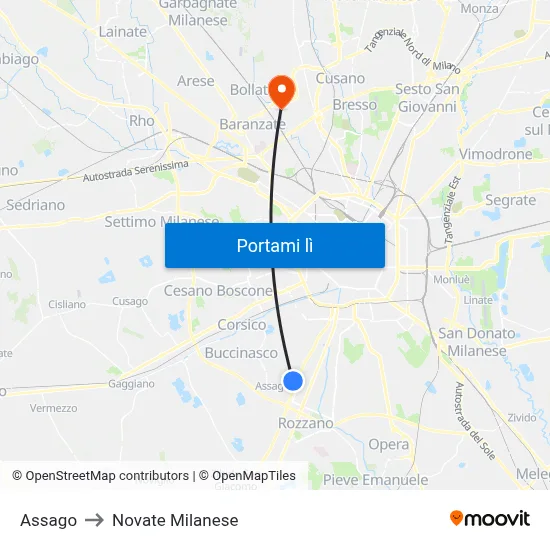 Assago to Novate Milanese map