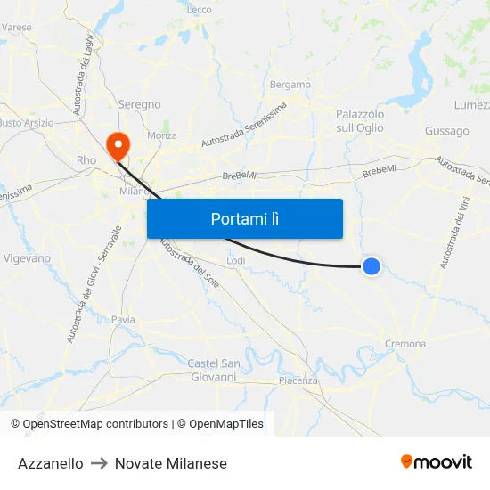 Azzanello to Novate Milanese map