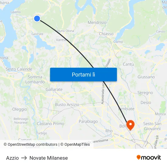 Azzio to Novate Milanese map