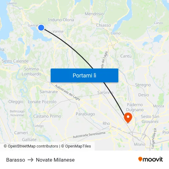 Barasso to Novate Milanese map