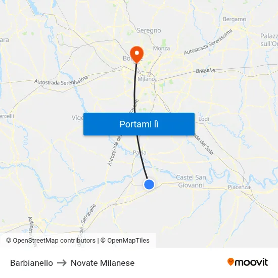 Barbianello to Novate Milanese map