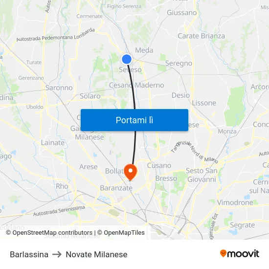 Barlassina to Novate Milanese map