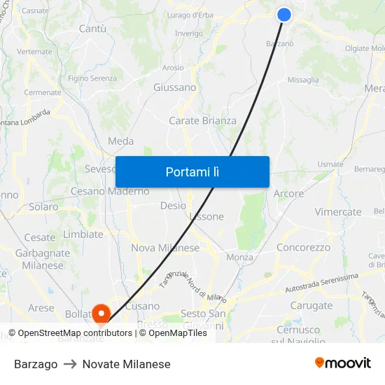Barzago to Novate Milanese map
