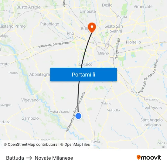Battuda to Novate Milanese map