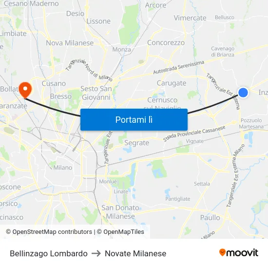 Bellinzago Lombardo to Novate Milanese map