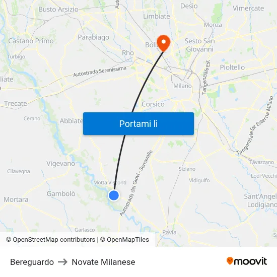 Bereguardo to Novate Milanese map
