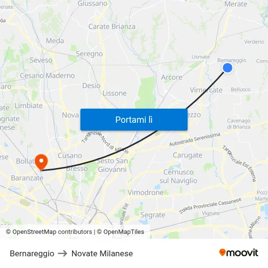 Bernareggio to Novate Milanese map