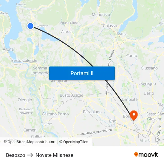 Besozzo to Novate Milanese map