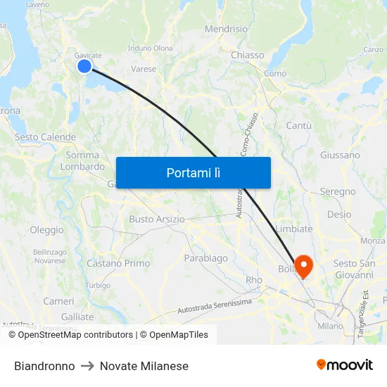 Biandronno to Novate Milanese map