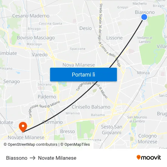 Biassono to Novate Milanese map