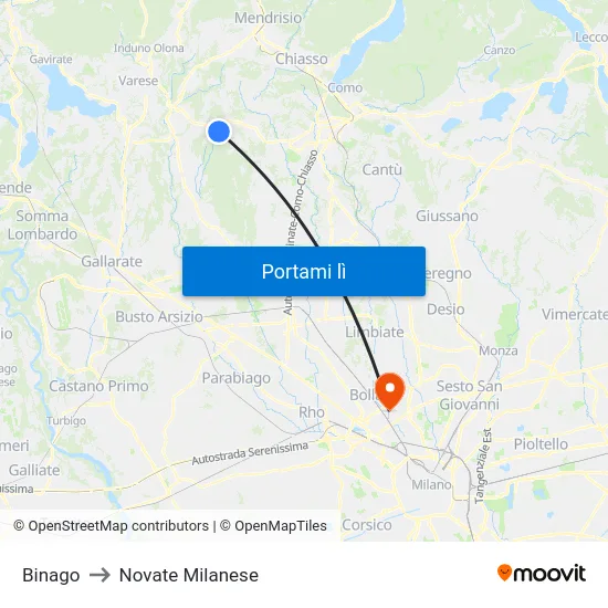Binago to Novate Milanese map