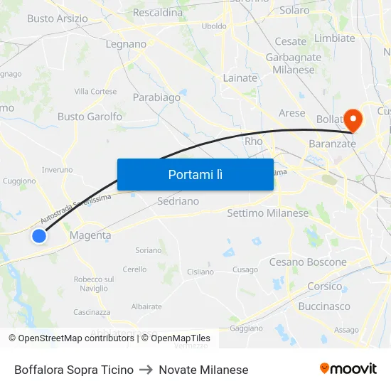 Boffalora Sopra Ticino to Novate Milanese map