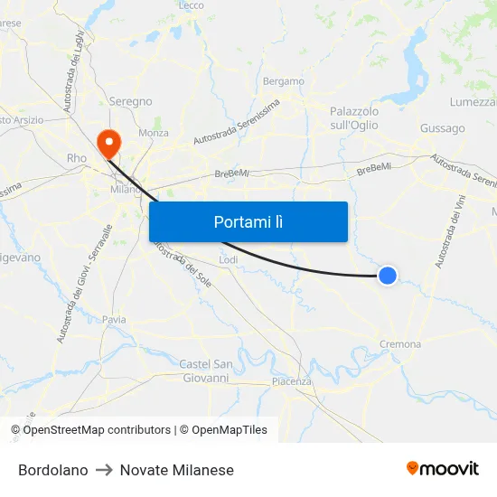 Bordolano to Novate Milanese map