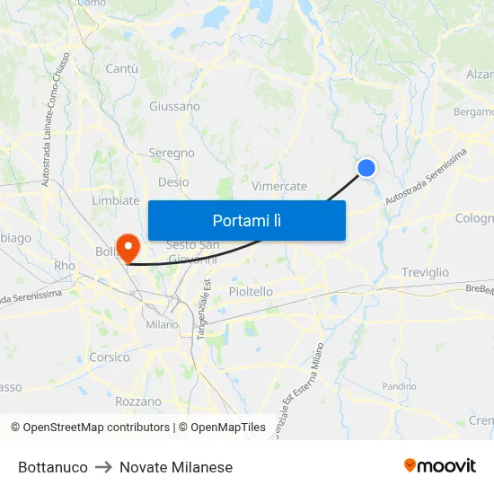 Bottanuco to Novate Milanese map