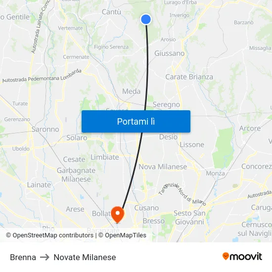 Brenna to Novate Milanese map