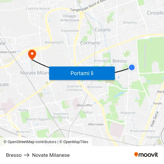 Bresso to Novate Milanese map