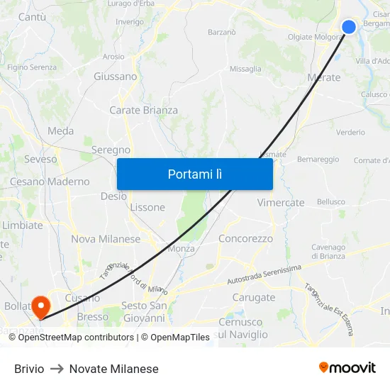 Brivio to Novate Milanese map