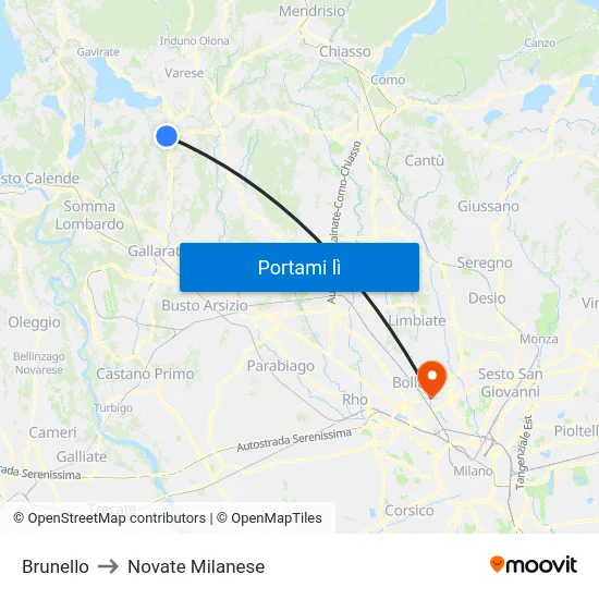 Brunello to Novate Milanese map