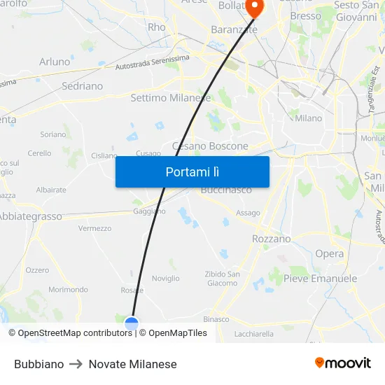 Bubbiano to Novate Milanese map