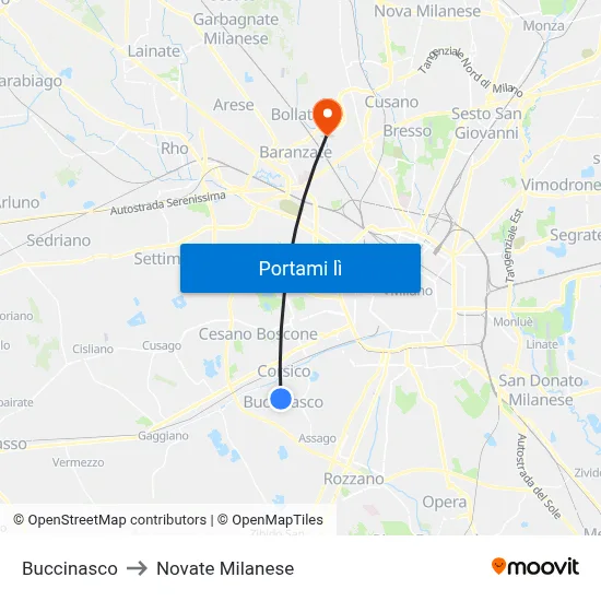 Buccinasco to Novate Milanese map
