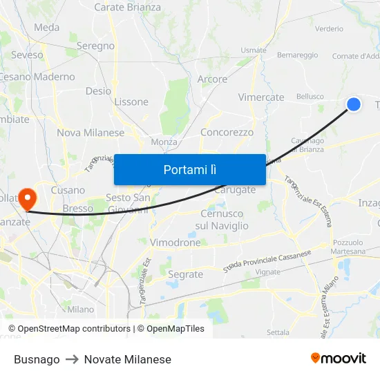 Busnago to Novate Milanese map