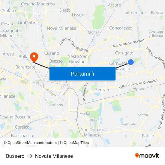 Bussero to Novate Milanese map