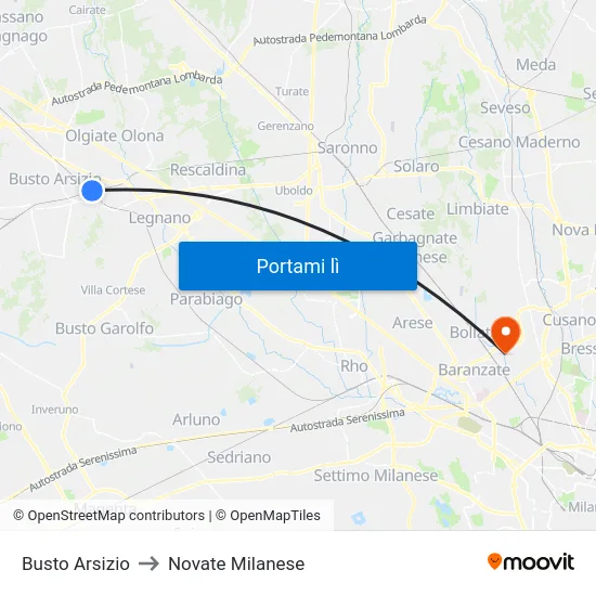 Busto Arsizio to Novate Milanese map