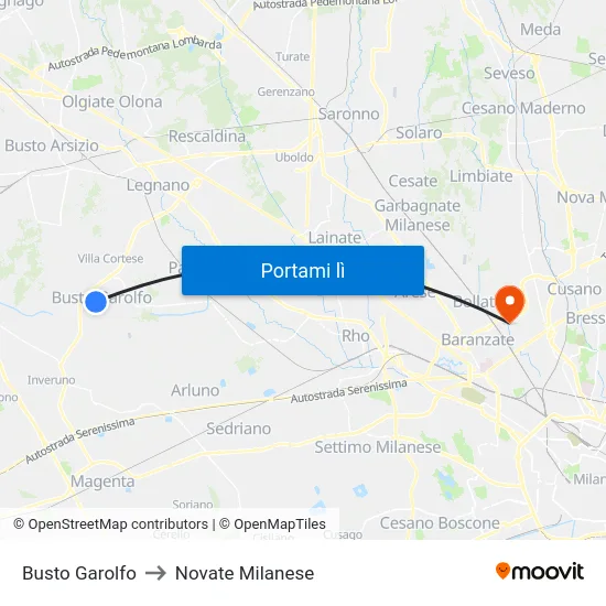 Busto Garolfo to Novate Milanese map
