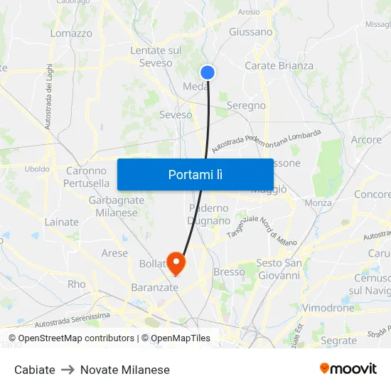 Cabiate to Novate Milanese map