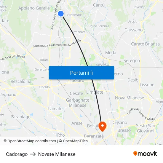 Cadorago to Novate Milanese map