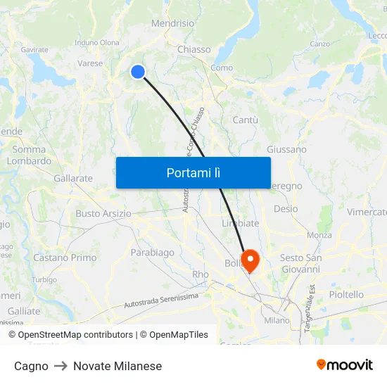 Cagno to Novate Milanese map