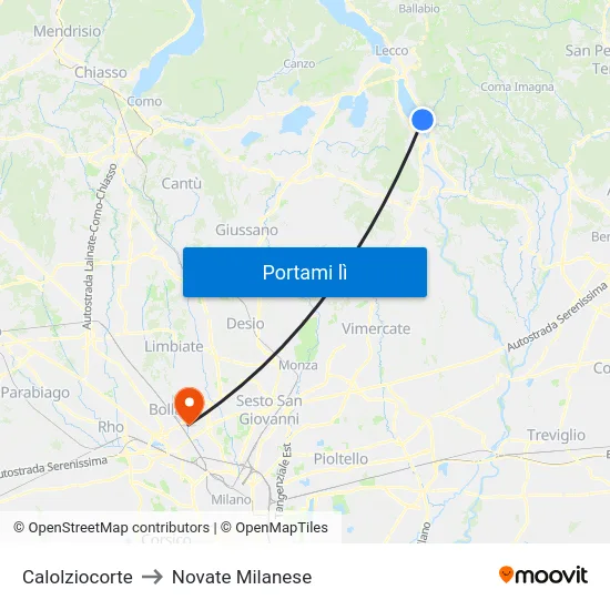 Calolziocorte to Novate Milanese map