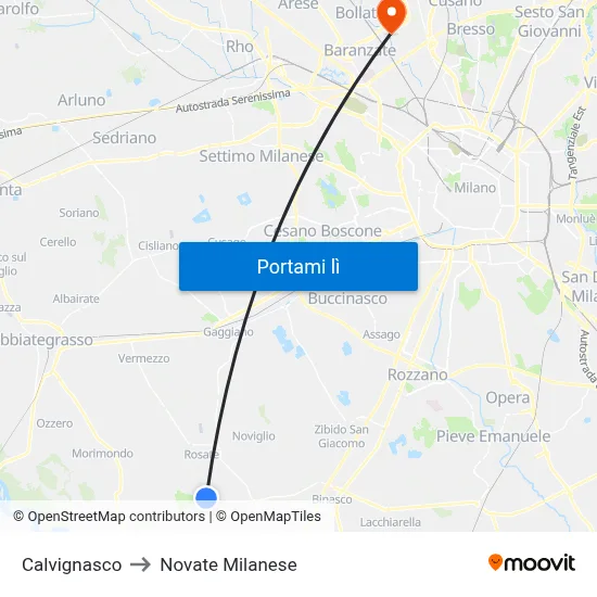 Calvignasco to Novate Milanese map