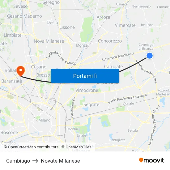 Cambiago to Novate Milanese map