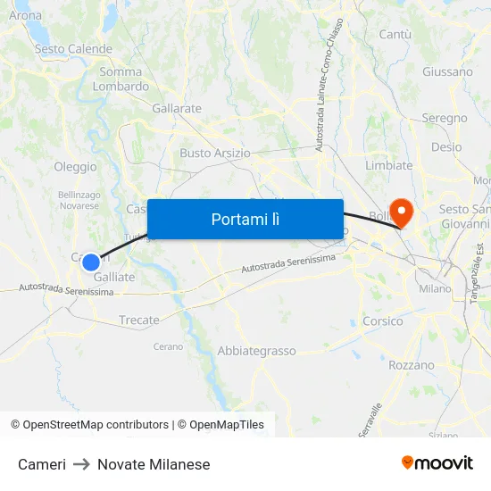 Cameri to Novate Milanese map
