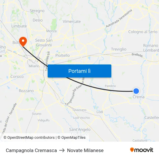 Campagnola Cremasca to Novate Milanese map
