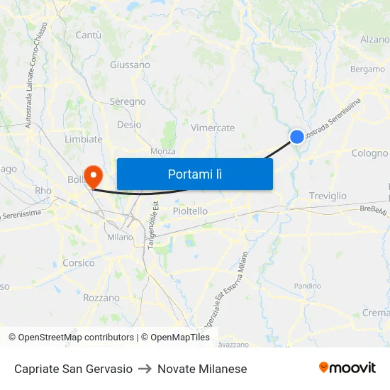Capriate San Gervasio to Novate Milanese map