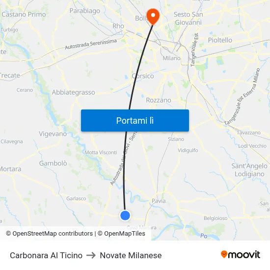 Carbonara Al Ticino to Novate Milanese map