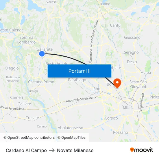 Cardano Al Campo to Novate Milanese map