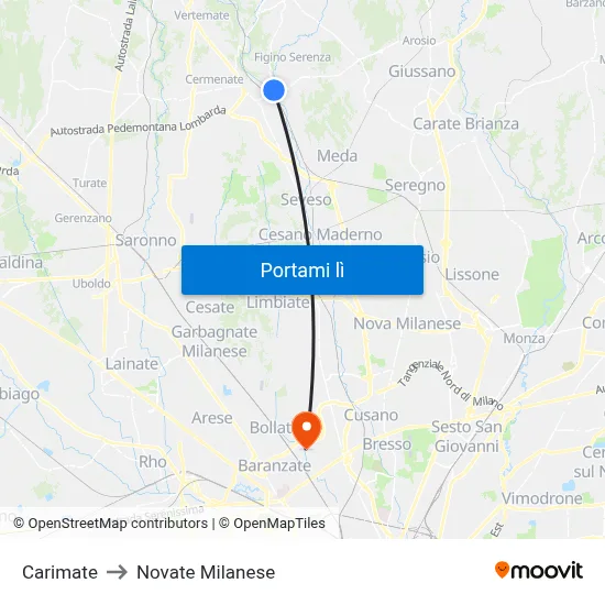 Carimate to Novate Milanese map