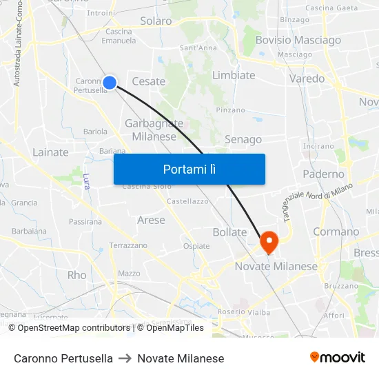 Caronno Pertusella to Novate Milanese map