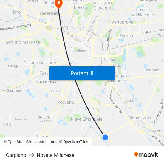 Carpiano to Novate Milanese map